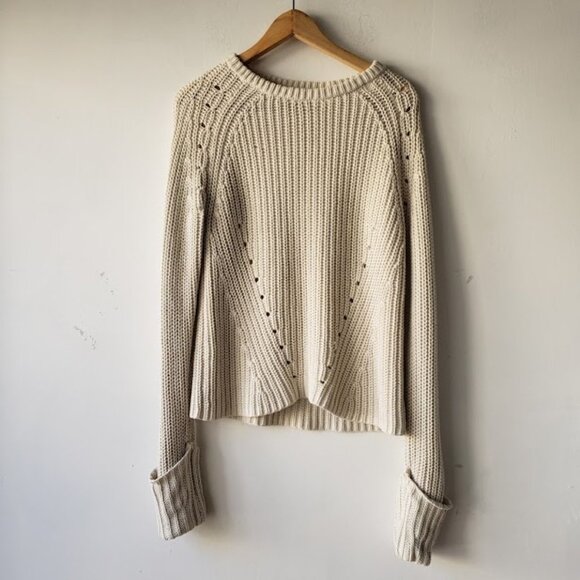 5/$100 SALE - 360 Sweater  Ivory Chunky Knit Cuffed Sleeve - Picture 3 of 7